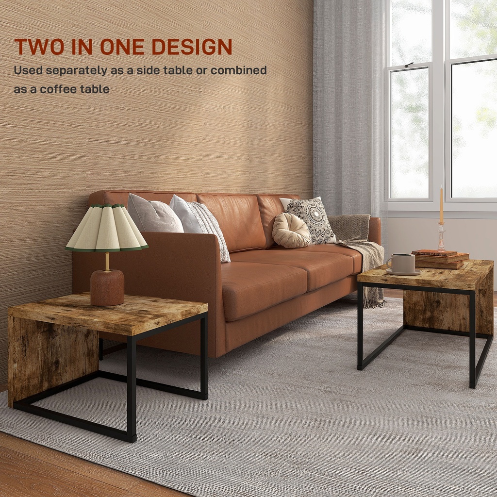 HOMCOM Nesting Coffee Tables Set of 2 Metal Frame Black/Brown - Photo 6
