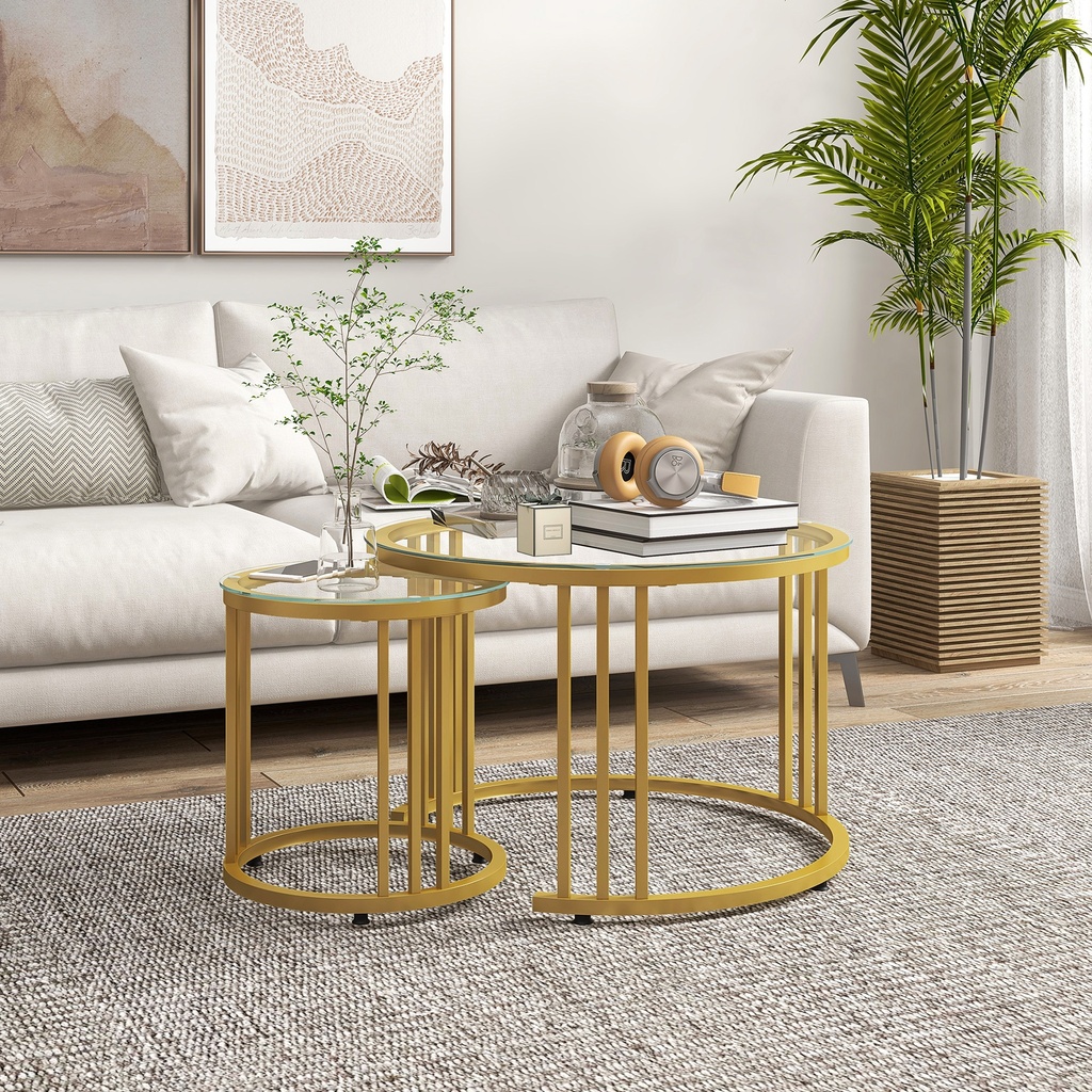 HOMCOM Nesting Coffee Tables Set of 2 Steel Gold Tone 60cm - Photo 2