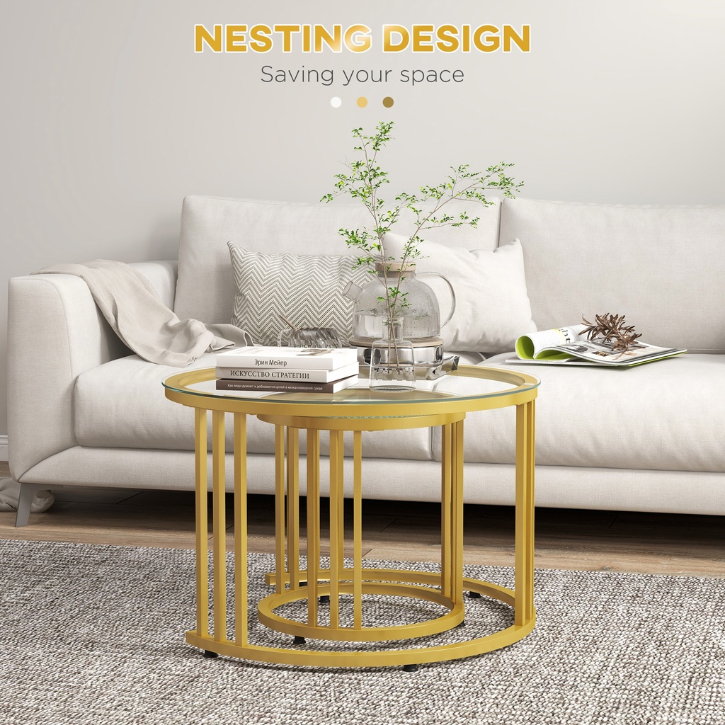 HOMCOM Nesting Coffee Tables Set of 2 Steel Gold Tone 60cm - Photo 4