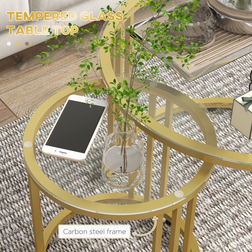 HOMCOM Nesting Coffee Tables Set of 2 Steel Gold Tone 60cm - Photo 5