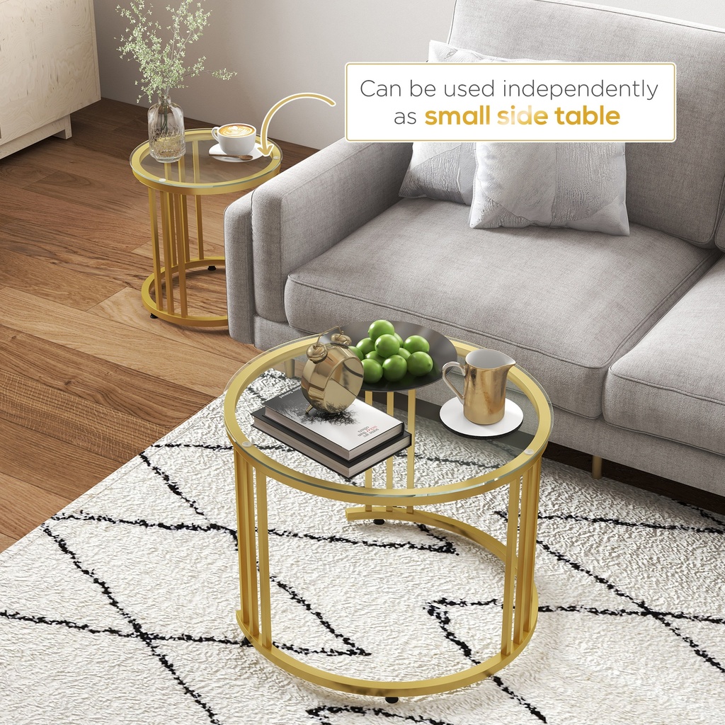 HOMCOM Nesting Coffee Tables Set of 2 Steel Gold Tone 60cm - Photo 6