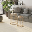 HOMCOM Round Coffee Tables Set of 2 Gold Steel Glass Top - Photo 2