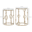 HOMCOM Round Coffee Tables Set of 2 Gold Steel Glass Top - Photo 3