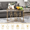 HOMCOM Round Coffee Tables Set of 2 Gold Steel Glass Top - Photo 5