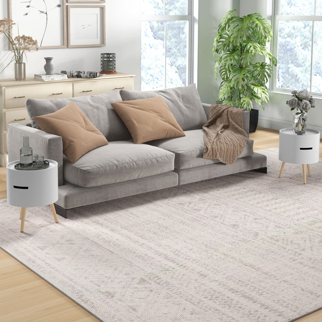 HOMCOM 3-Tier Round Coffee Table Set of 2 with Storage White - Photo 2