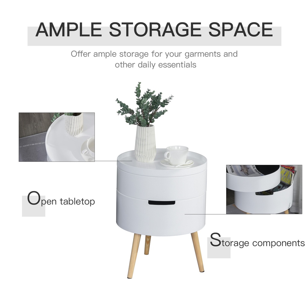 HOMCOM 3-Tier Round Coffee Table Set of 2 with Storage White - Photo 5