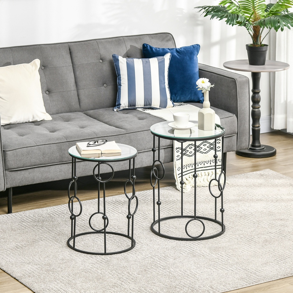 HOMCOM Nesting Round Coffee Table Set of 2 Black - Photo 2