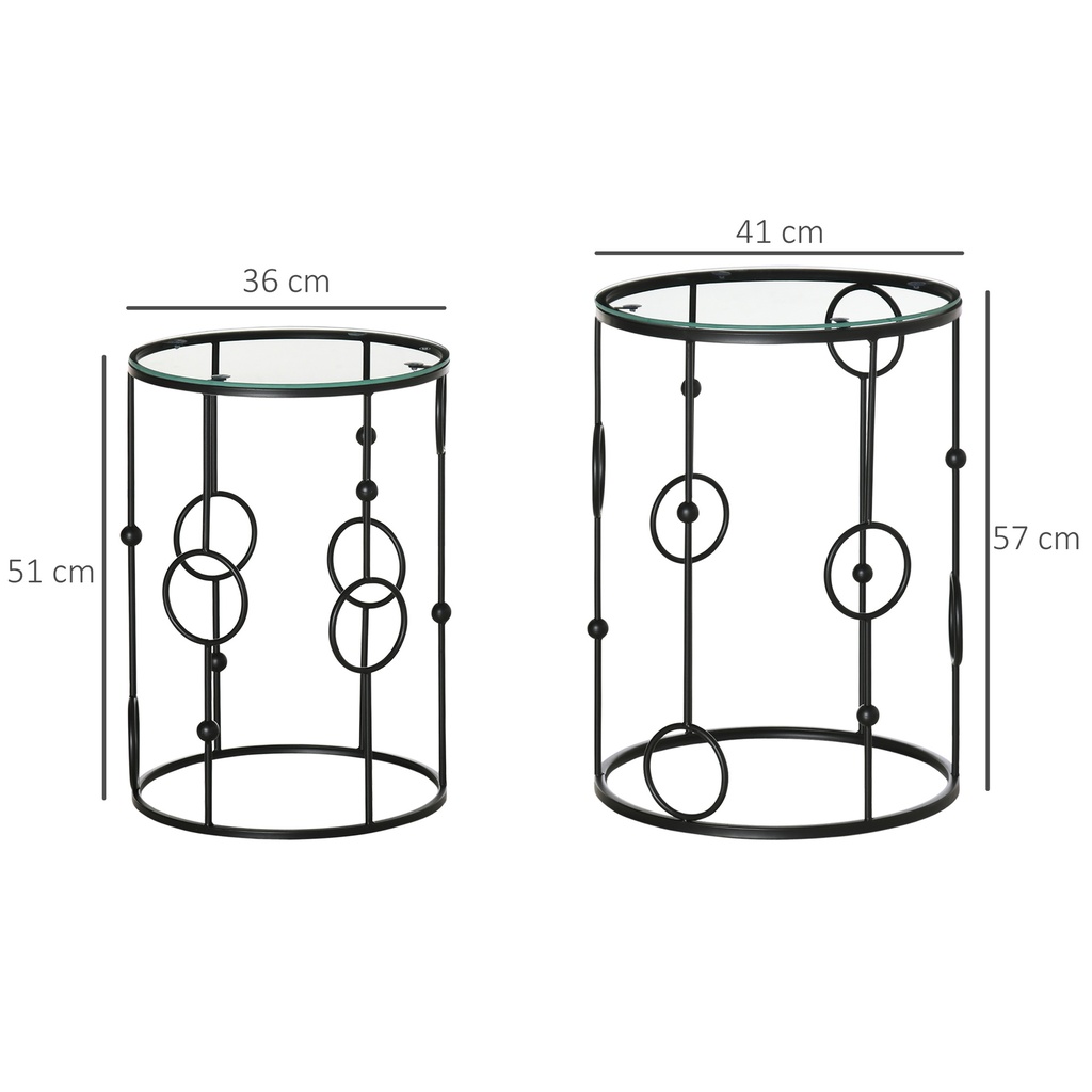 HOMCOM Nesting Round Coffee Table Set of 2 Black - Photo 3