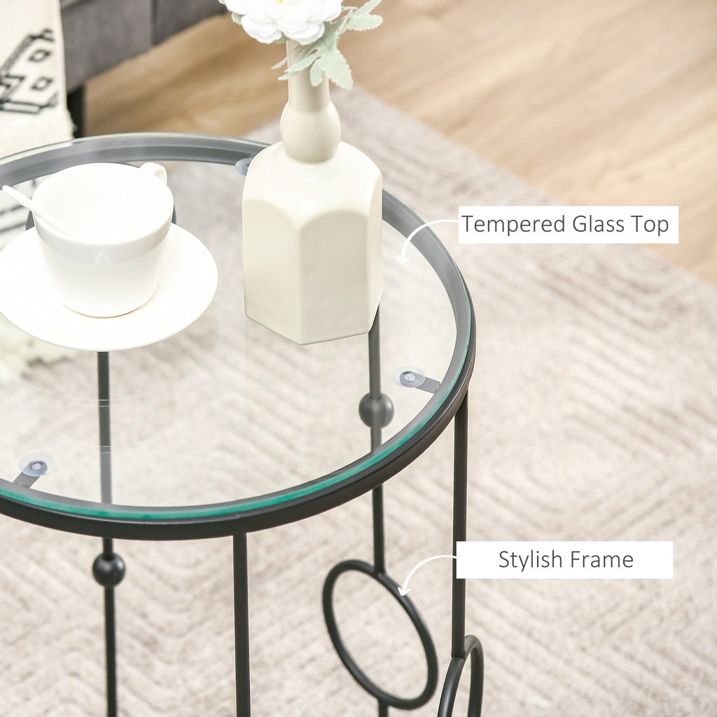 HOMCOM Nesting Round Coffee Table Set of 2 Black - Photo 5