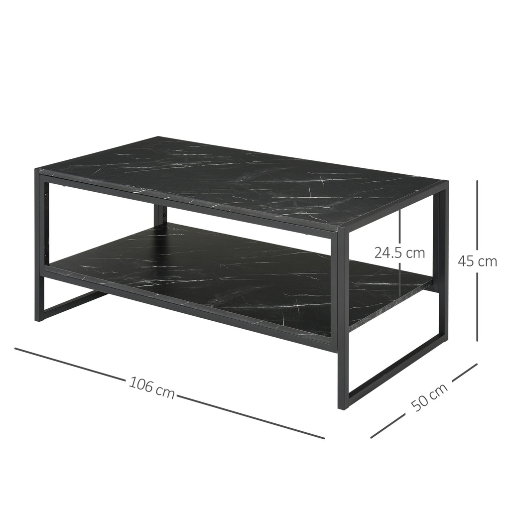 HOMCOM Marble Coffee Table Metal Frame Black 106x50cm - Photo 3
