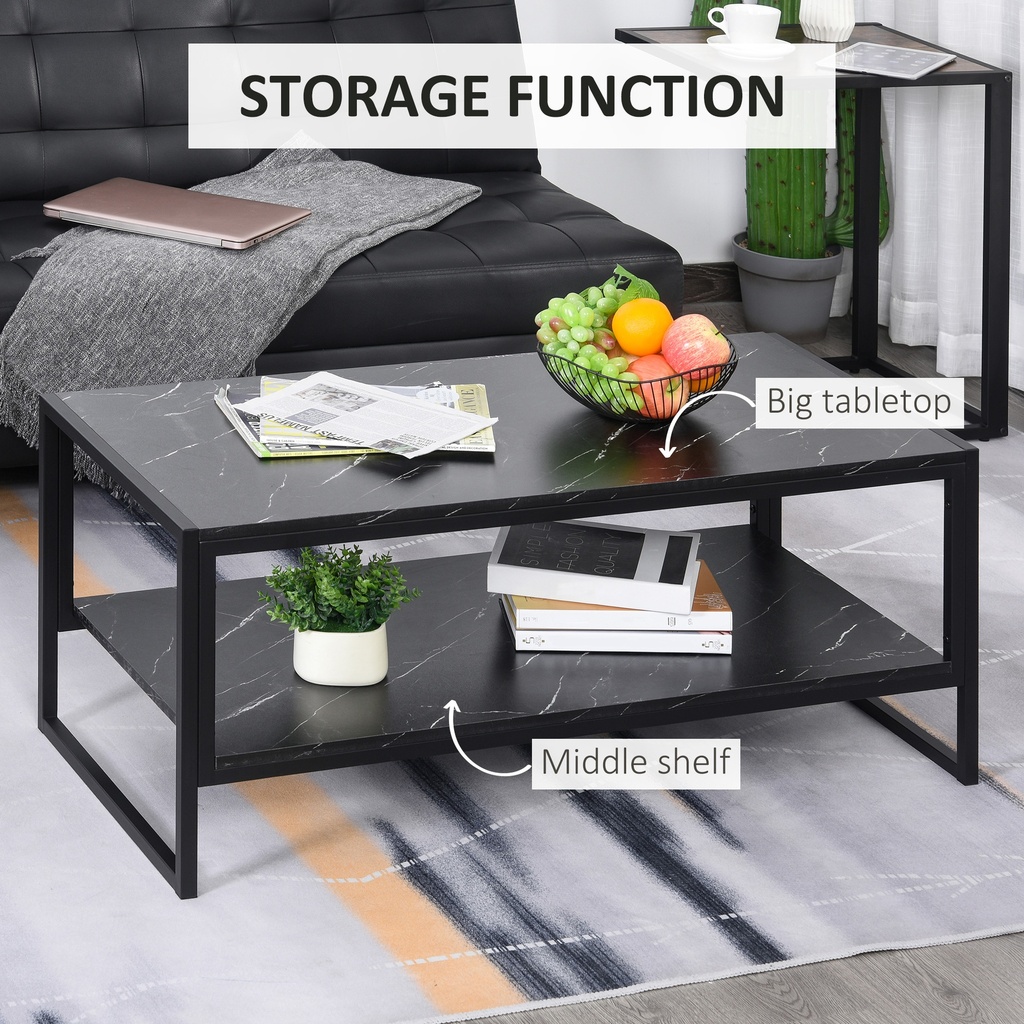 HOMCOM Marble Coffee Table Metal Frame Black 106x50cm - Photo 4