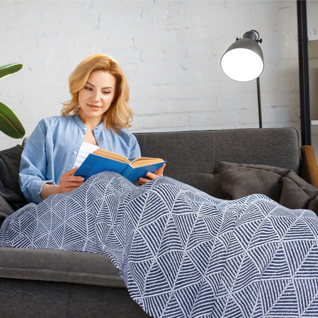 Geo Diamond - Recycled Cotton Throw in Navy - Image 3