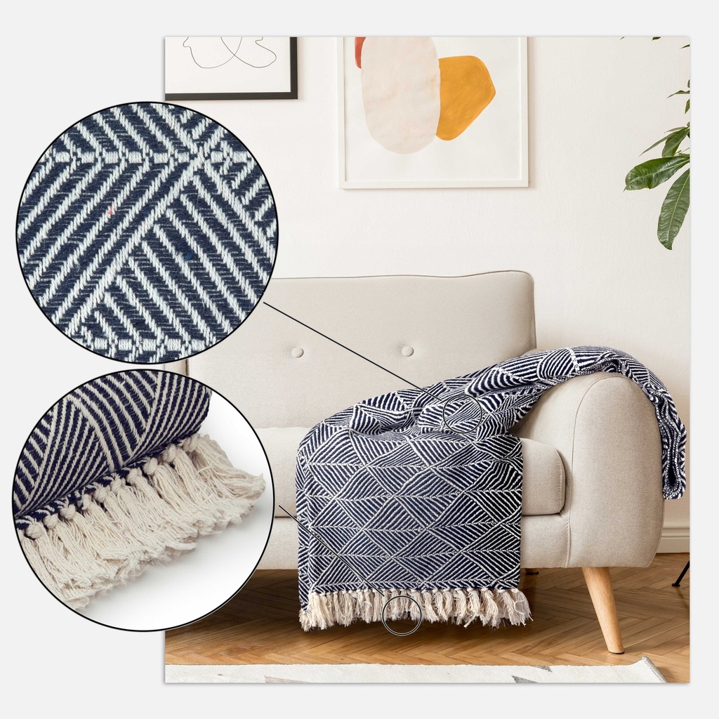 Geo Diamond - Recycled Cotton Throw in Navy - Image 4