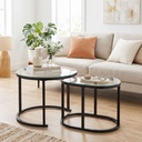 HOMCOM Nest of Tables Modern Steel Glass Set of 2 Black - Photo 2