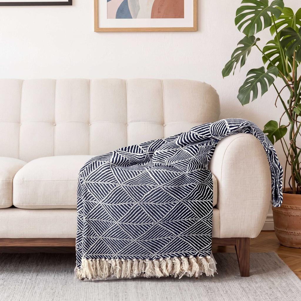 Geo Diamond - Recycled Cotton Throw in Navy - Image 5