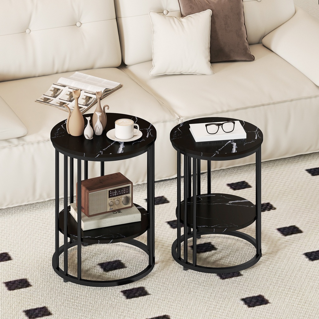 HOMCOM Marble-Effect Coffee Tables Set of 2 - Black - Photo 2