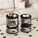 HOMCOM Marble-Effect Coffee Tables Set of 2 - Black - Photo 2