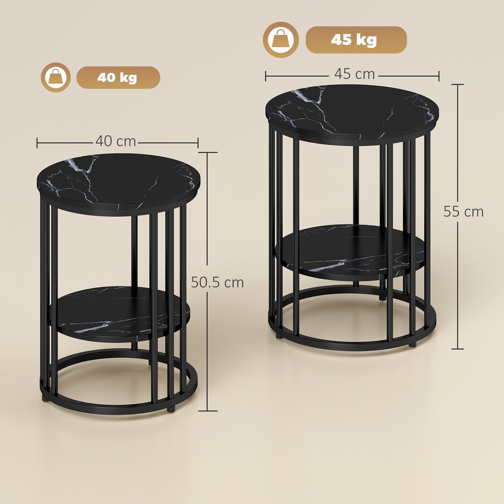 HOMCOM Marble-Effect Coffee Tables Set of 2 - Black - Photo 3