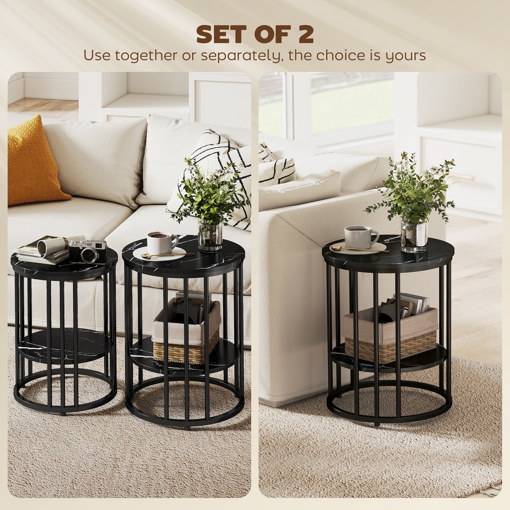 HOMCOM Marble-Effect Coffee Tables Set of 2 - Black - Photo 5