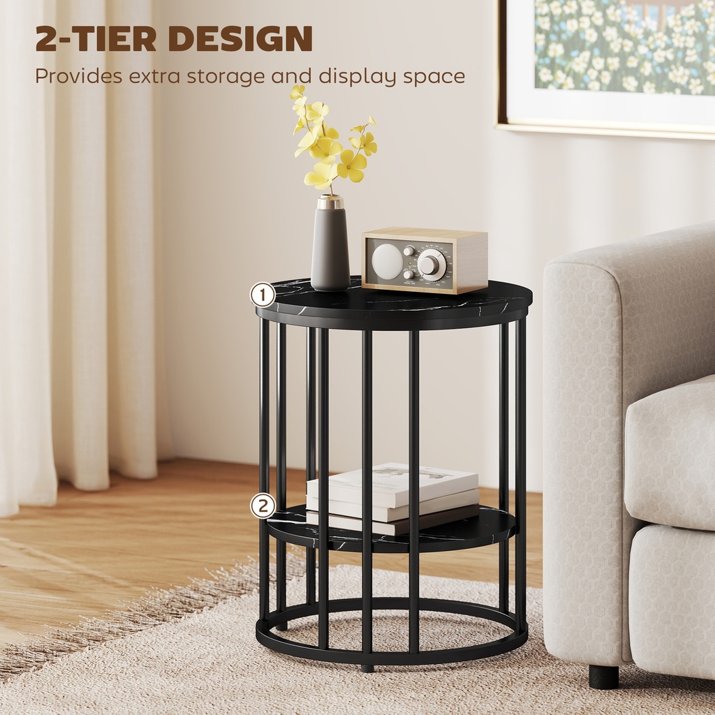 HOMCOM Marble-Effect Coffee Tables Set of 2 - Black - Photo 6