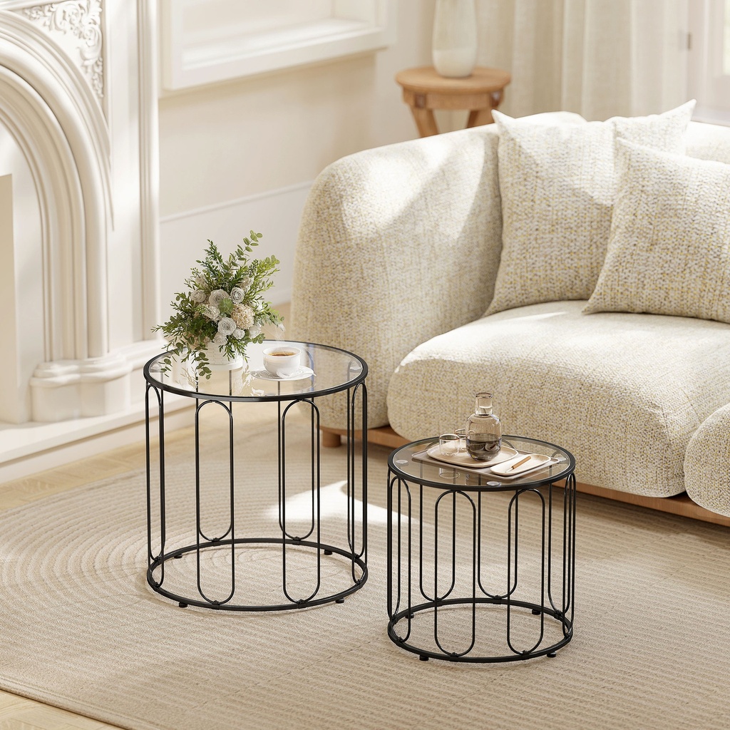 HOMCOM Nesting Tables Elliptical Cut-Out Black - Photo 2