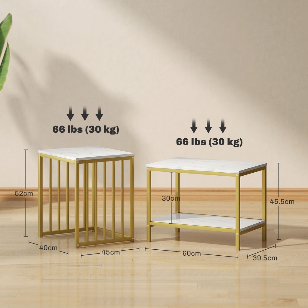 Coffee Table Set 45cmx40cmx52cm Gold Tone - Photo 3