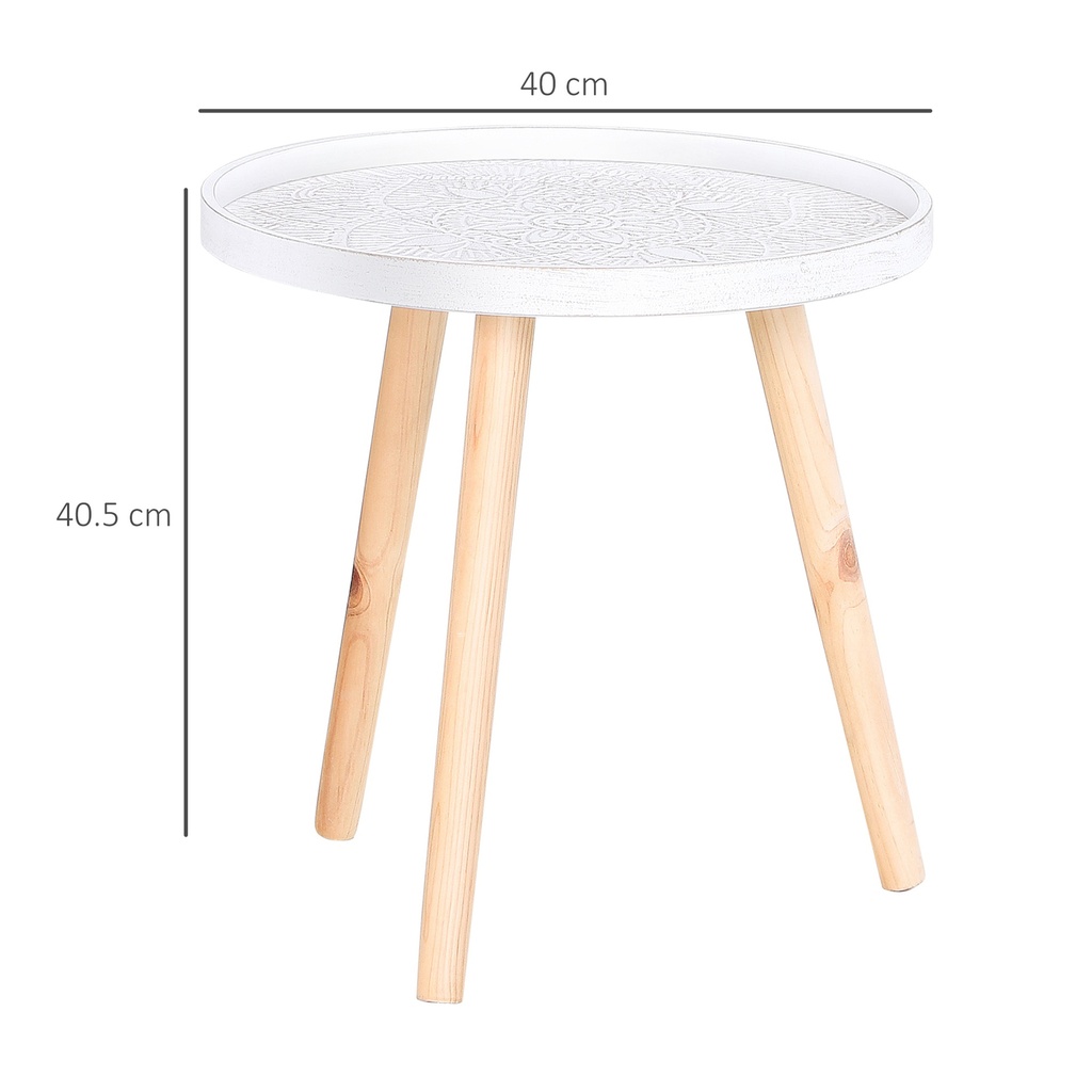 HOMCOM Round Coffee Table Set of 2 Wood Legs White - Photo 3
