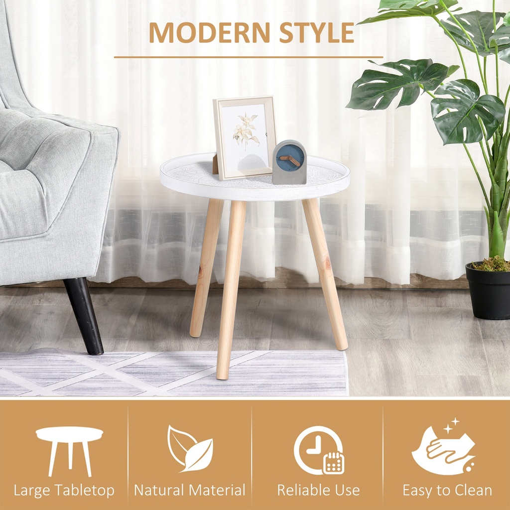 HOMCOM Round Coffee Table Set of 2 Wood Legs White - Photo 4