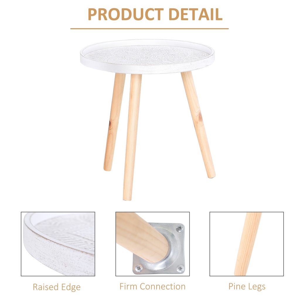 HOMCOM Round Coffee Table Set of 2 Wood Legs White - Photo 6