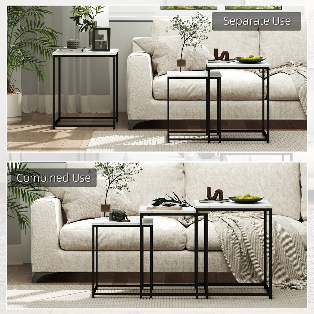 HOMCOM Nest of 3 Tables Marble Effect Finish - Photo 4