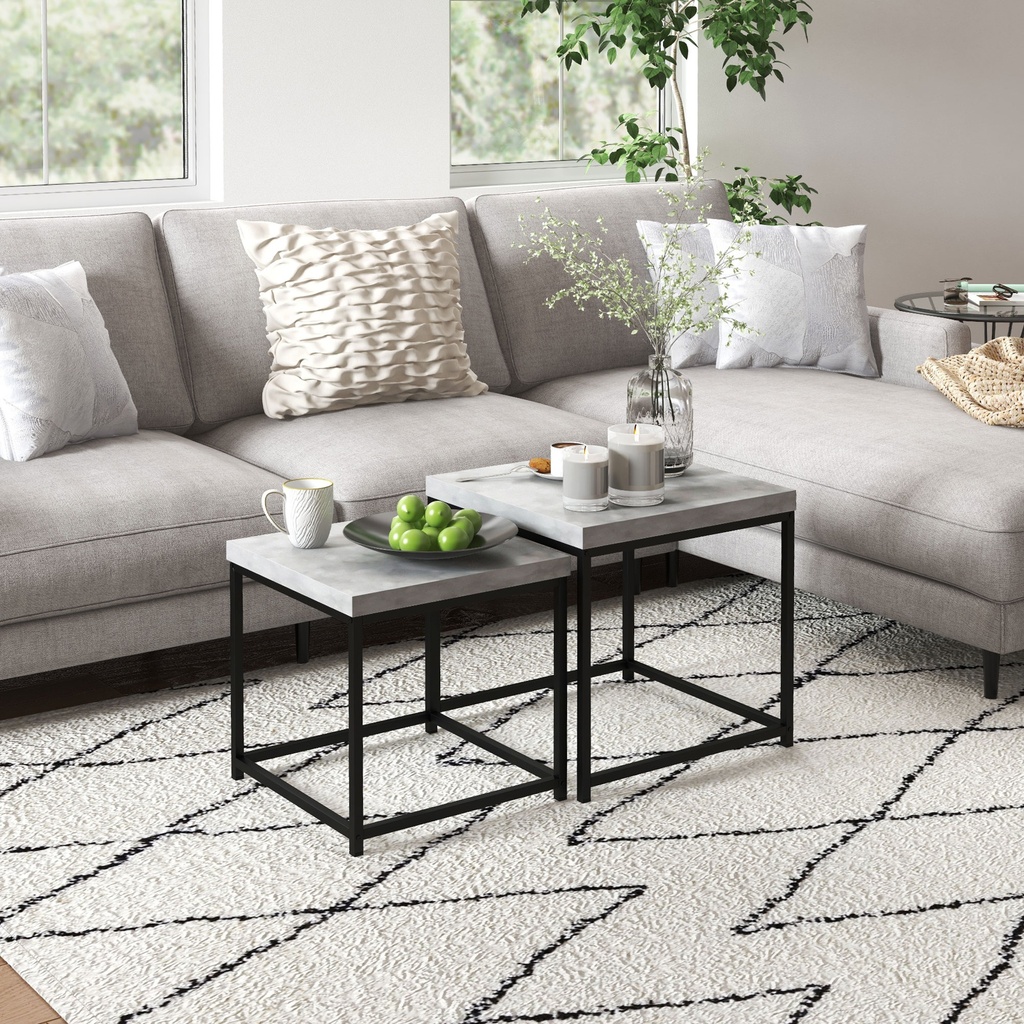 HOMCOM Nesting Coffee Tables Set Thick Tabletop Grey - Photo 2