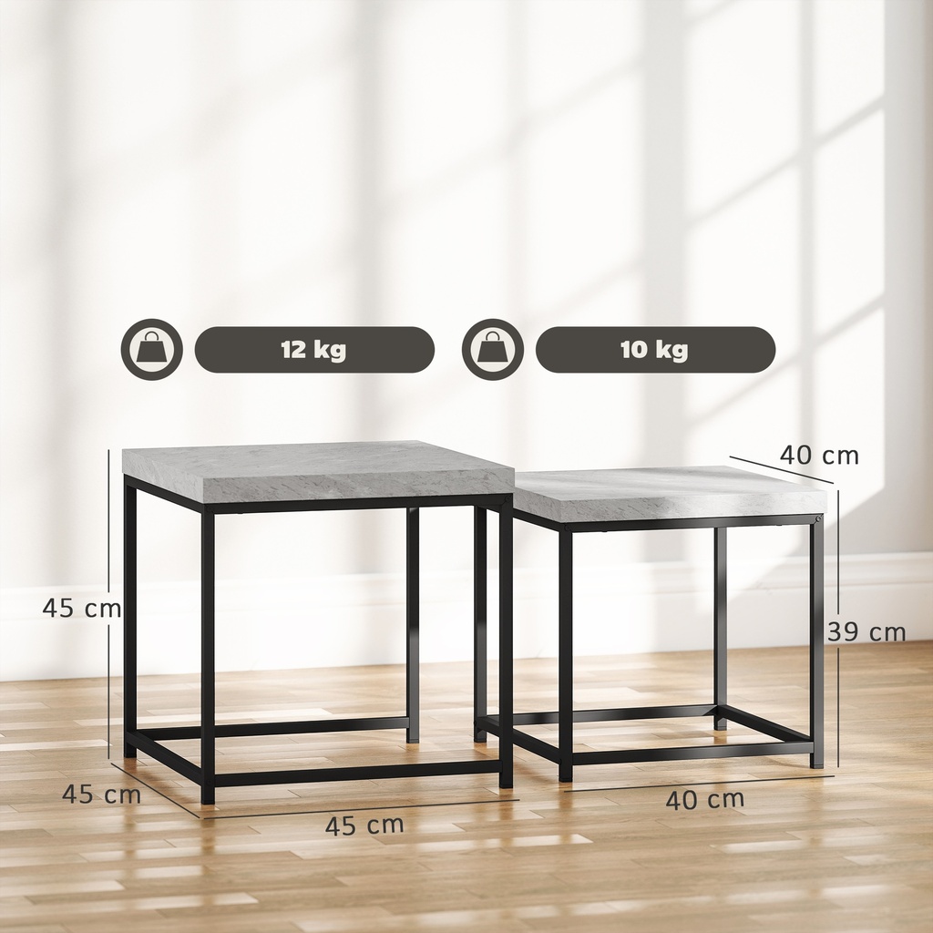 HOMCOM Nesting Coffee Tables Set Thick Tabletop Grey - Photo 3