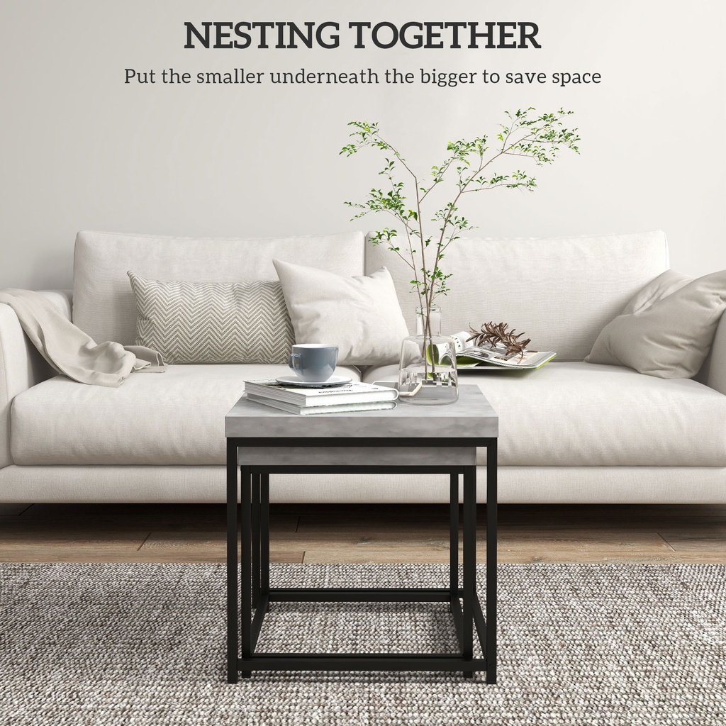 HOMCOM Nesting Coffee Tables Set Thick Tabletop Grey - Photo 4