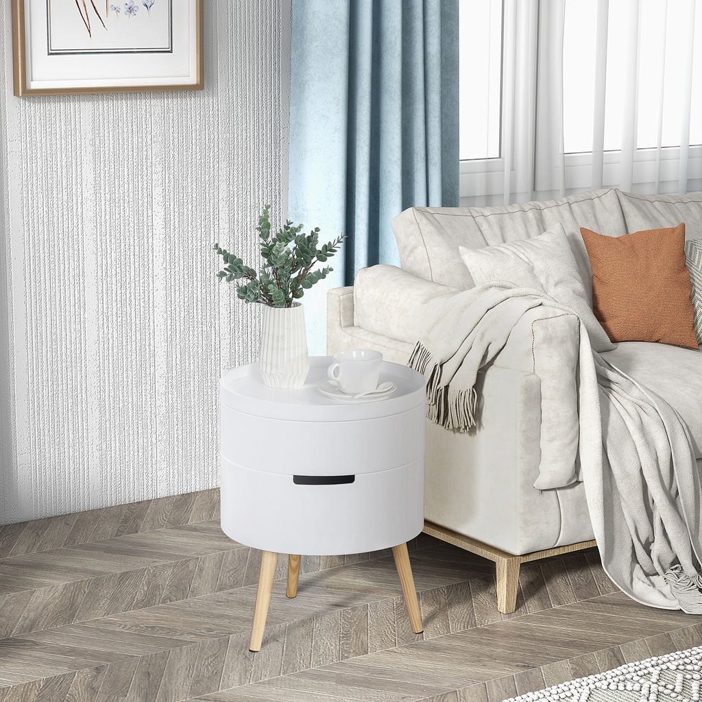 HOMCOM Round Coffee Table with Storage White 3-Tier - Photo 2