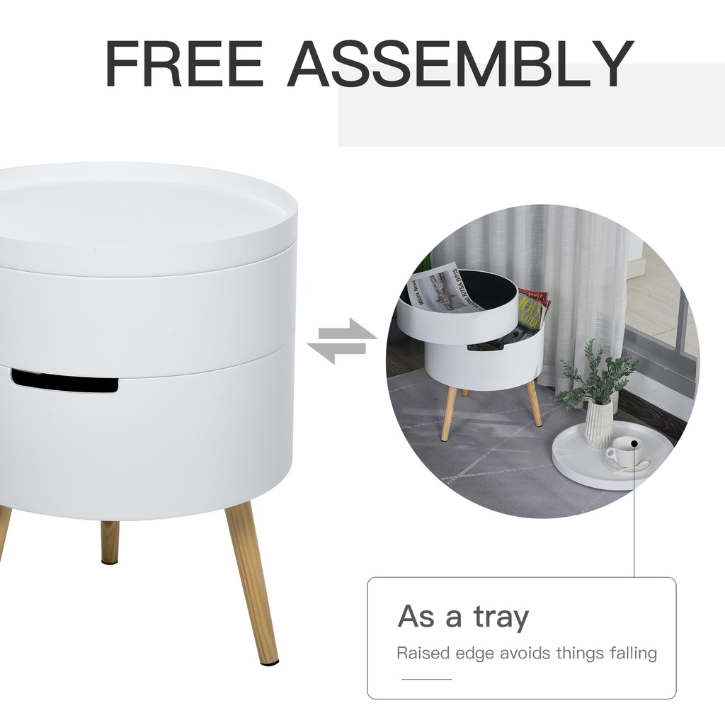 HOMCOM Round Coffee Table with Storage White 3-Tier - Photo 4
