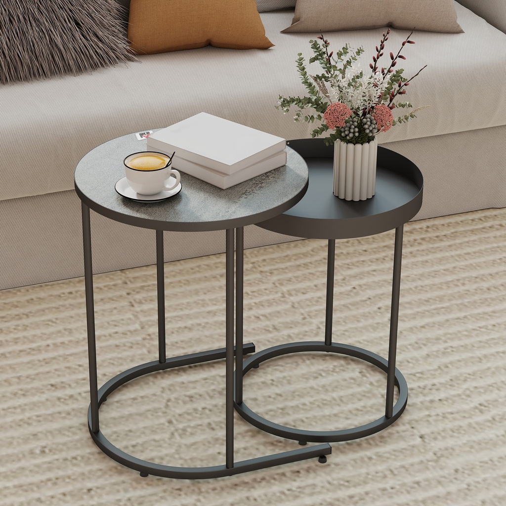HOMCOM Round Nesting Side Table Set of 2 Grey - Photo 2