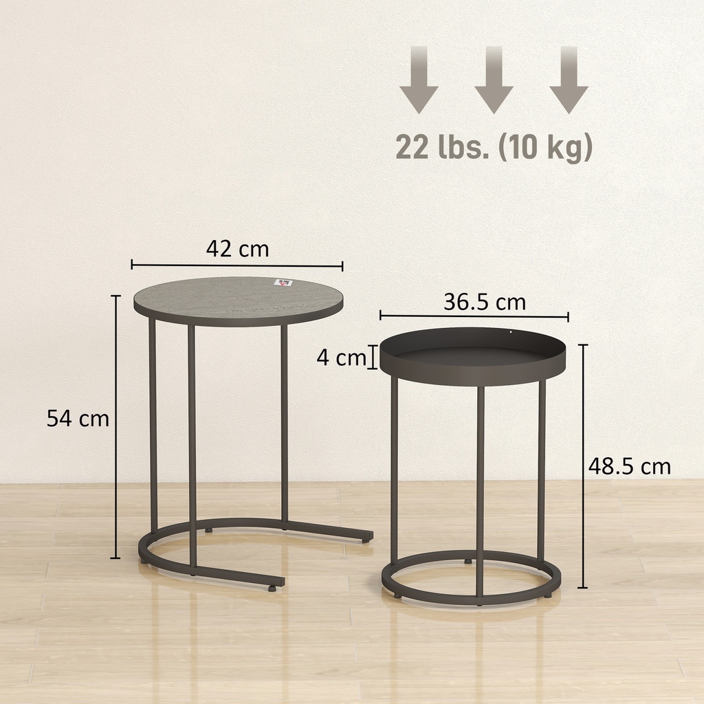 HOMCOM Round Nesting Side Table Set of 2 Grey - Photo 3
