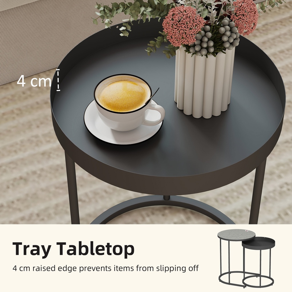 HOMCOM Round Nesting Side Table Set of 2 Grey - Photo 5