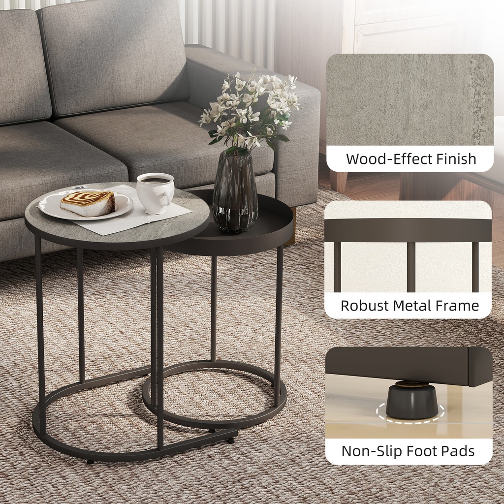 HOMCOM Round Nesting Side Table Set of 2 Grey - Photo 6