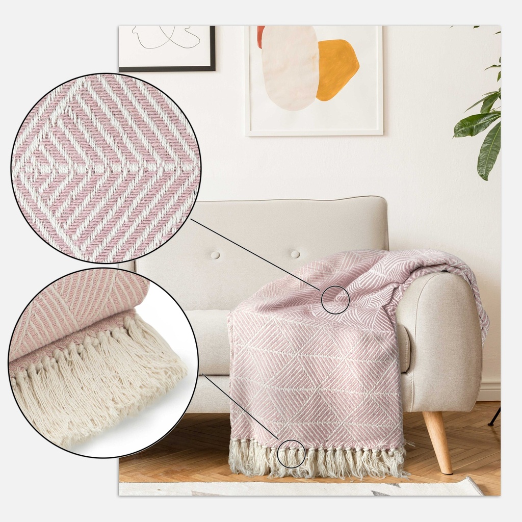 Geo Diamond - Recycled Cotton Throw in Blush - Image 4