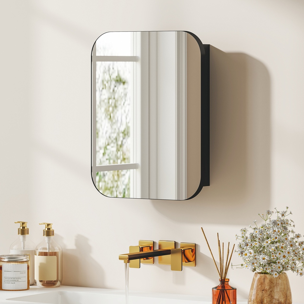 Bathroom Wall Cabinet with Mirror Black image 2