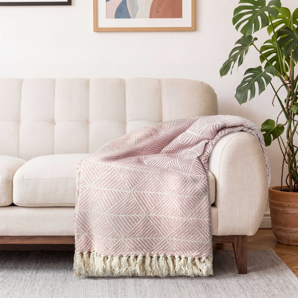 Geo Diamond - Recycled Cotton Throw in Blush - Image 5