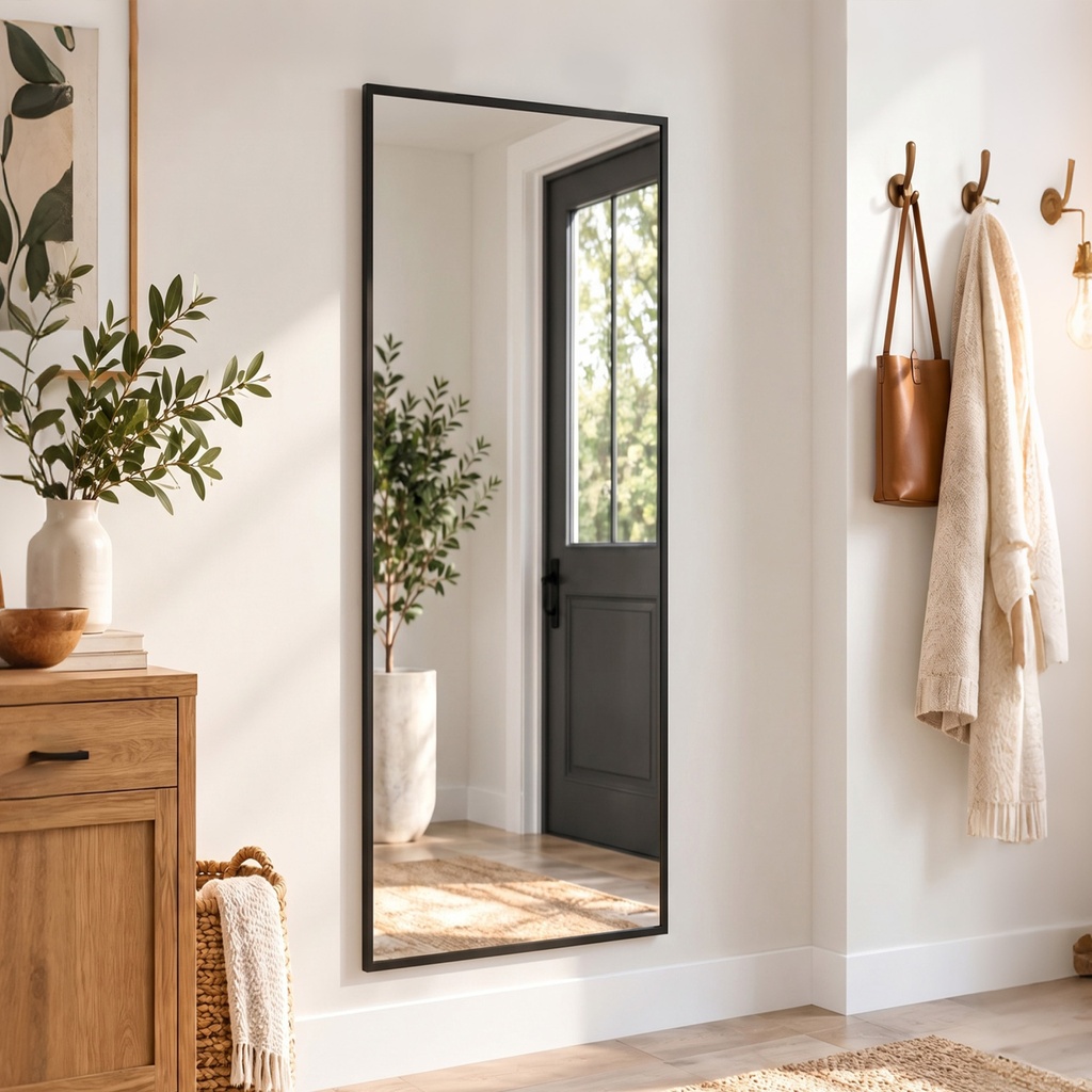 Full-Length Wall Mirror Adjustable Hooks Black 40x110cm image 2