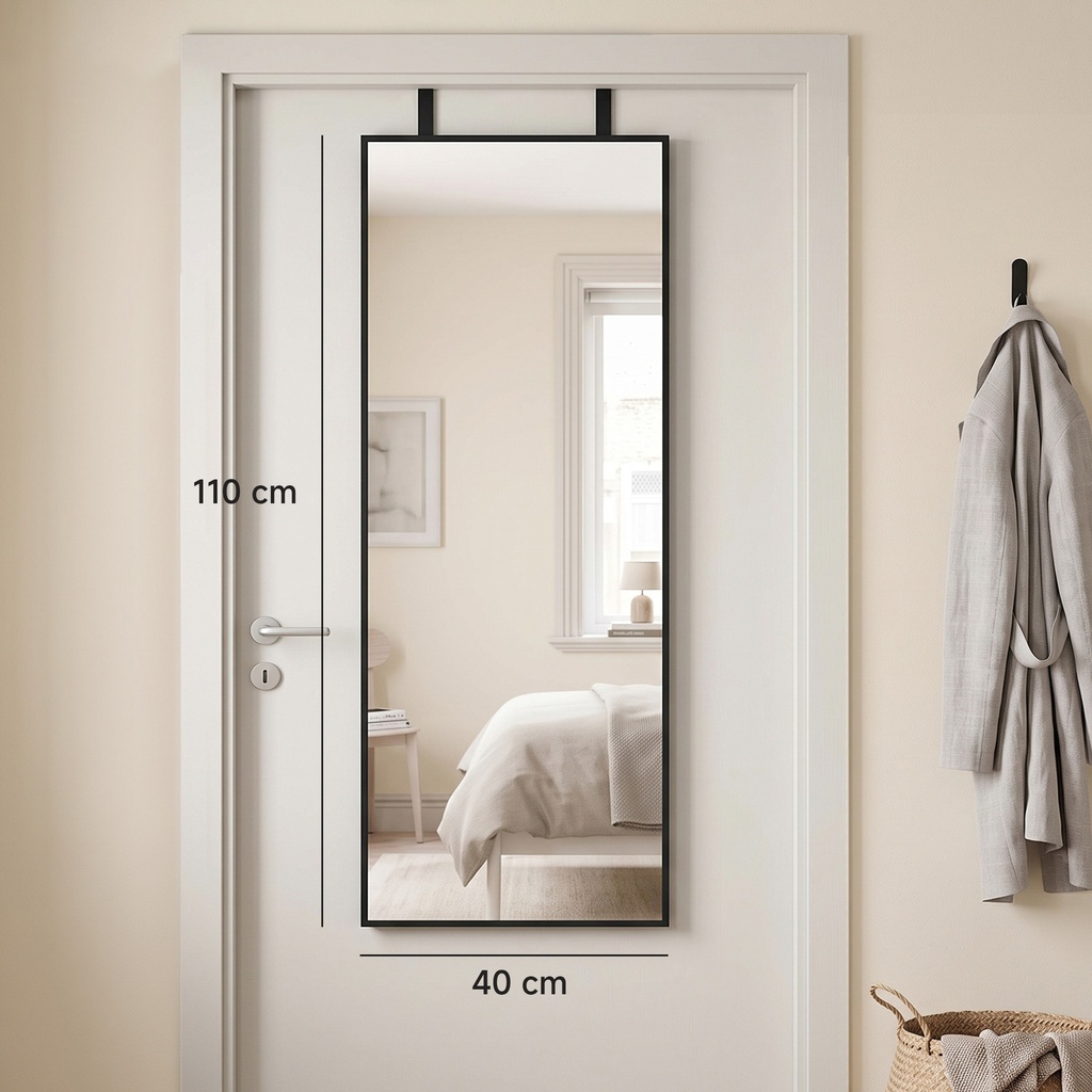 Full-Length Wall Mirror Adjustable Hooks Black 40x110cm image 3
