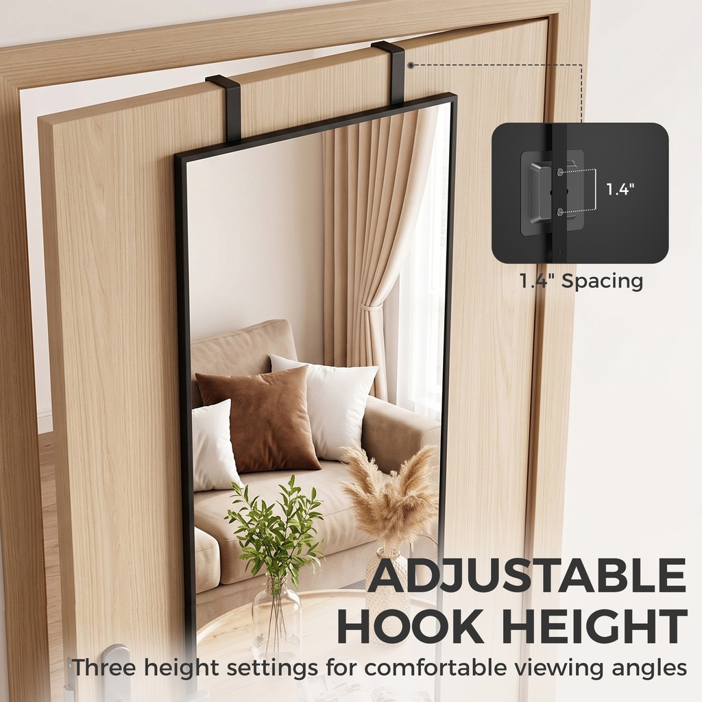 Full-Length Wall Mirror Adjustable Hooks Black 40x110cm image 5