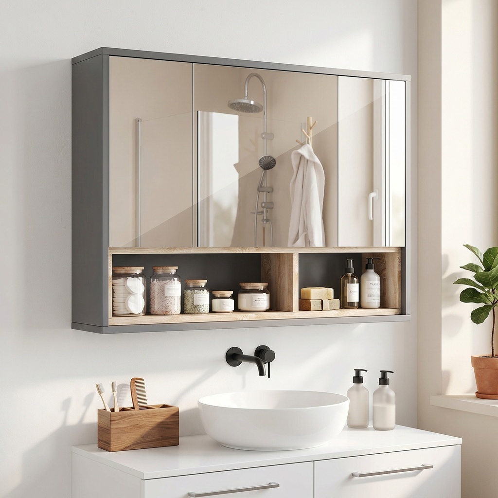Mirror Cabinet 80L x 20W x 60Hcm Grey image 2
