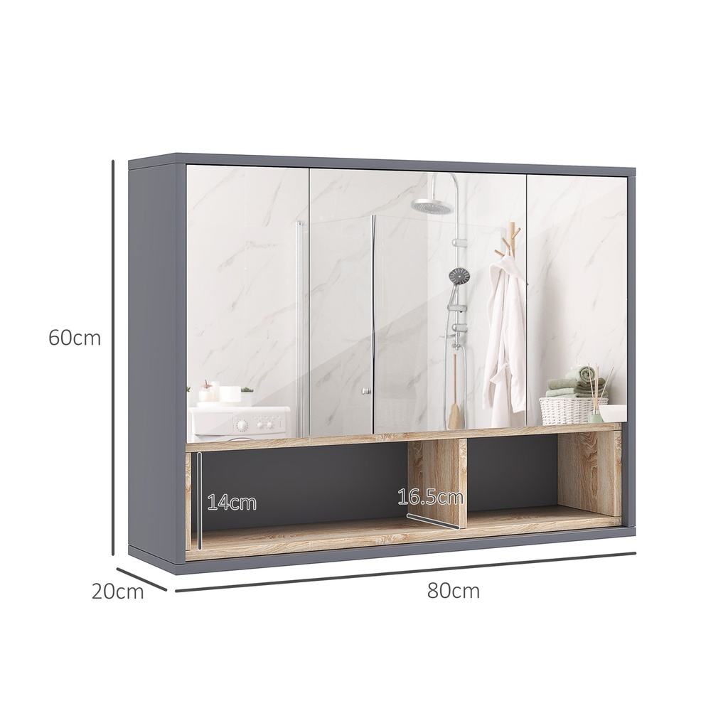 Mirror Cabinet 80L x 20W x 60Hcm Grey image 3