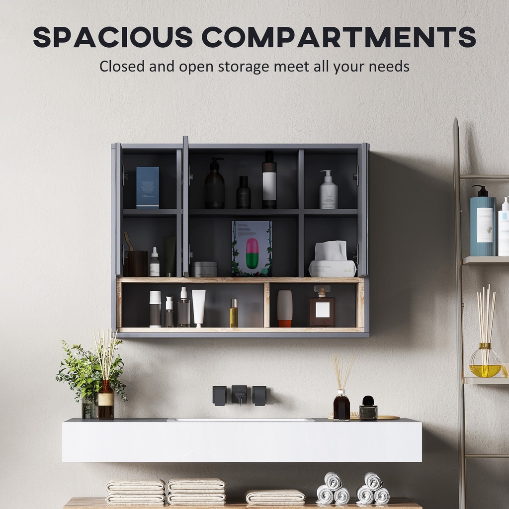 Mirror Cabinet 80L x 20W x 60Hcm Grey image 4