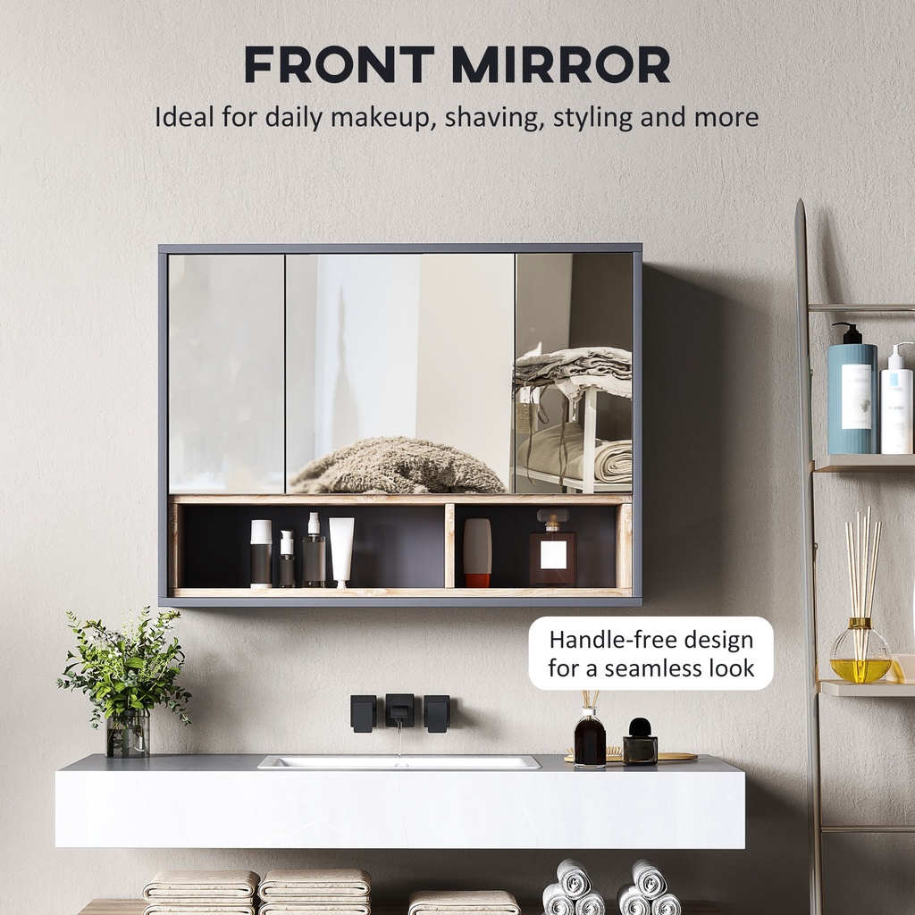 Mirror Cabinet 80L x 20W x 60Hcm Grey image 5