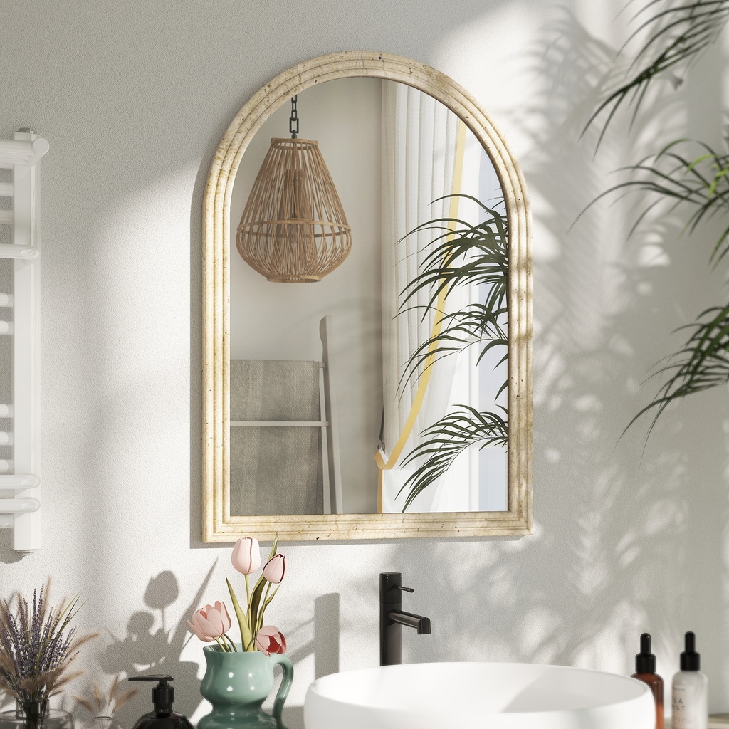 Wall-Mounted Arched Mirror Modern Beige image 2